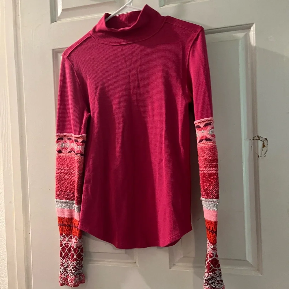 Free People Red Fitted Long Sleeve Sweater - Picture 1 of 2